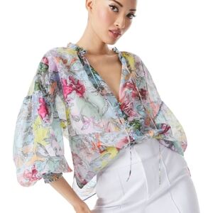 Alice + Olivia x Lola Schnabel “Julius” Tunic Cotton Silk Boho Art Blouse M/L